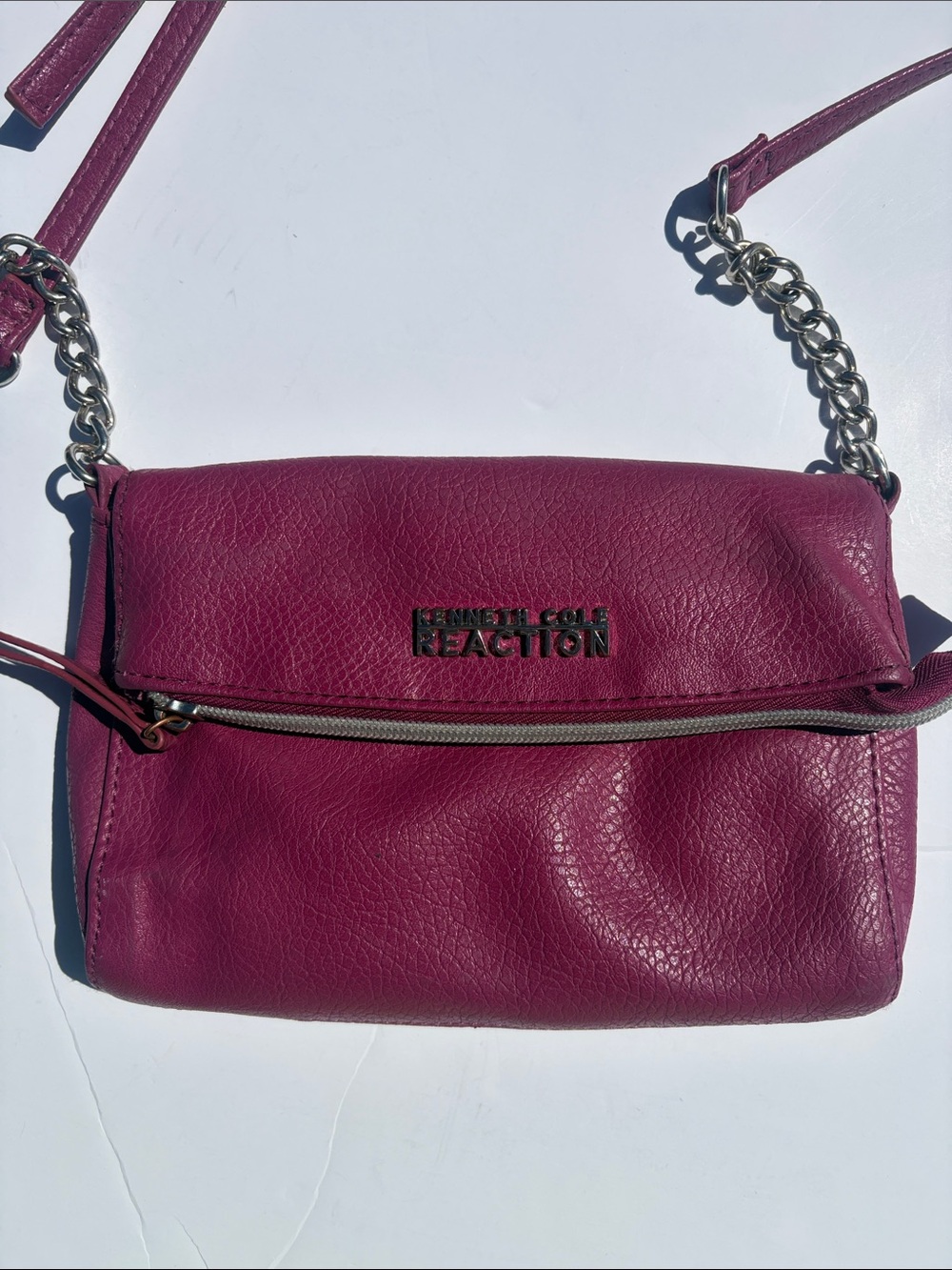 Kenneth Cole Reaction Deep Plum Pebbled Crossbody with Chain Accent